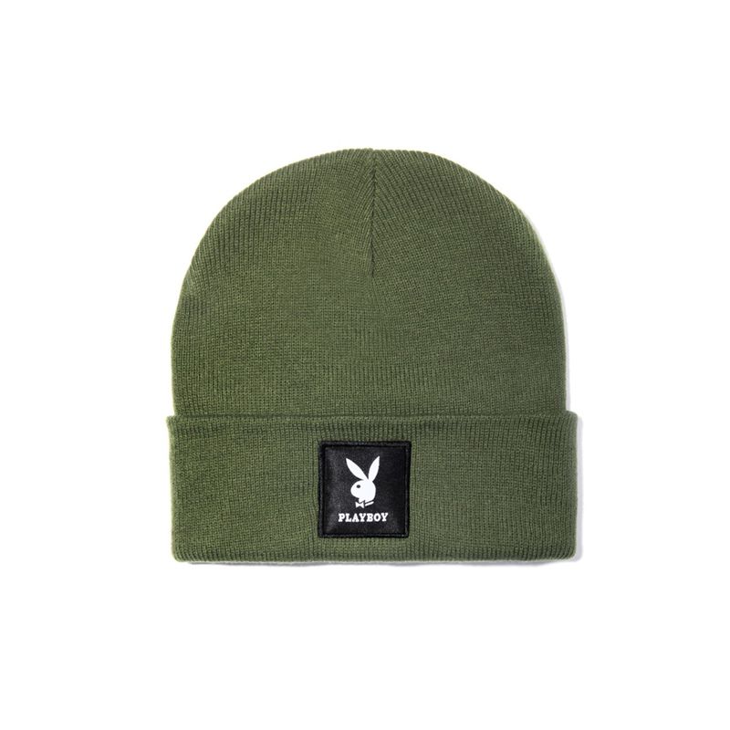 Cappelli Playboy Knit Beanie With Logo Patch Uomo Verdi | 10264HJNX