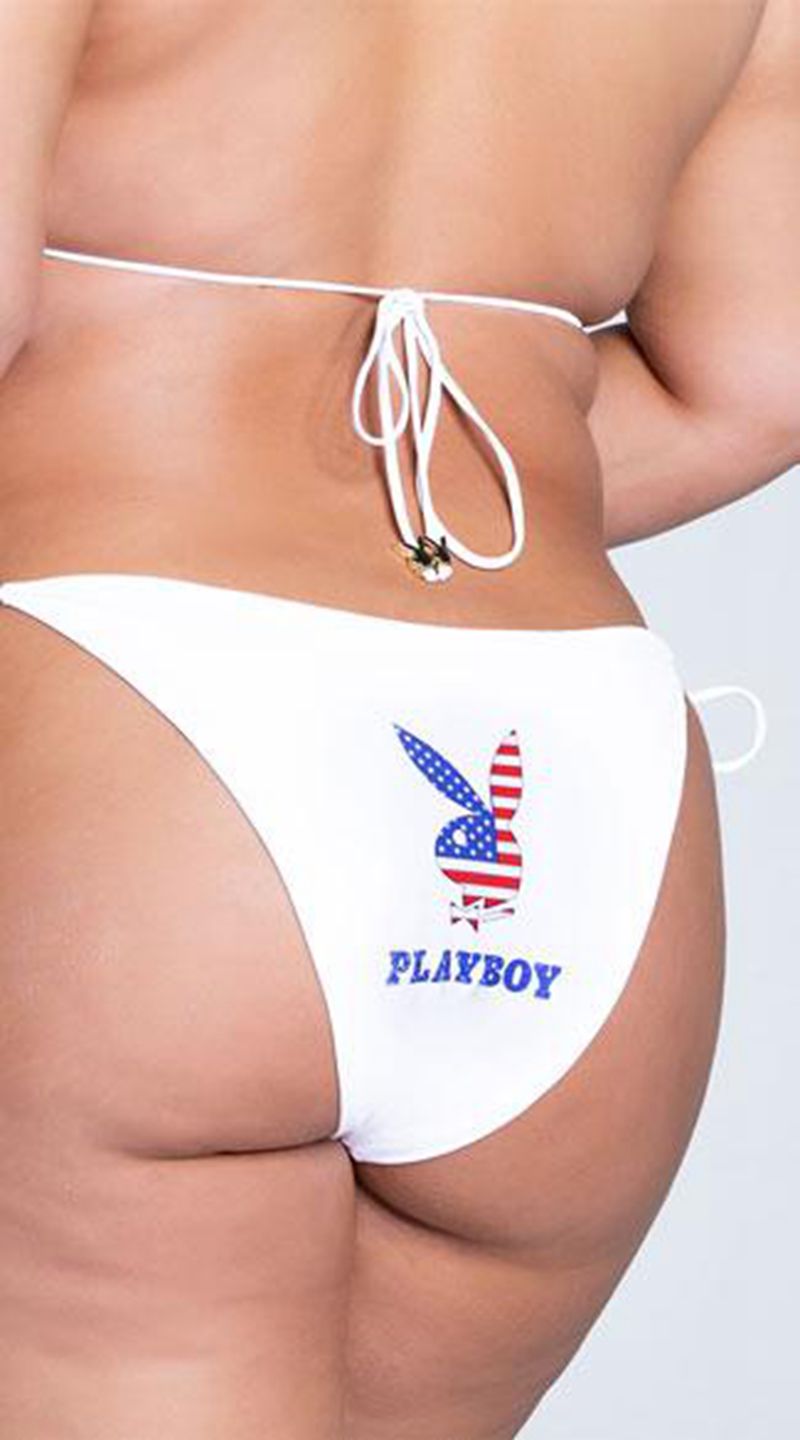 Costumi Da Bagno Playboy American Flag Rabbit Head String Bikini Donna Bianche | 86351YLFU