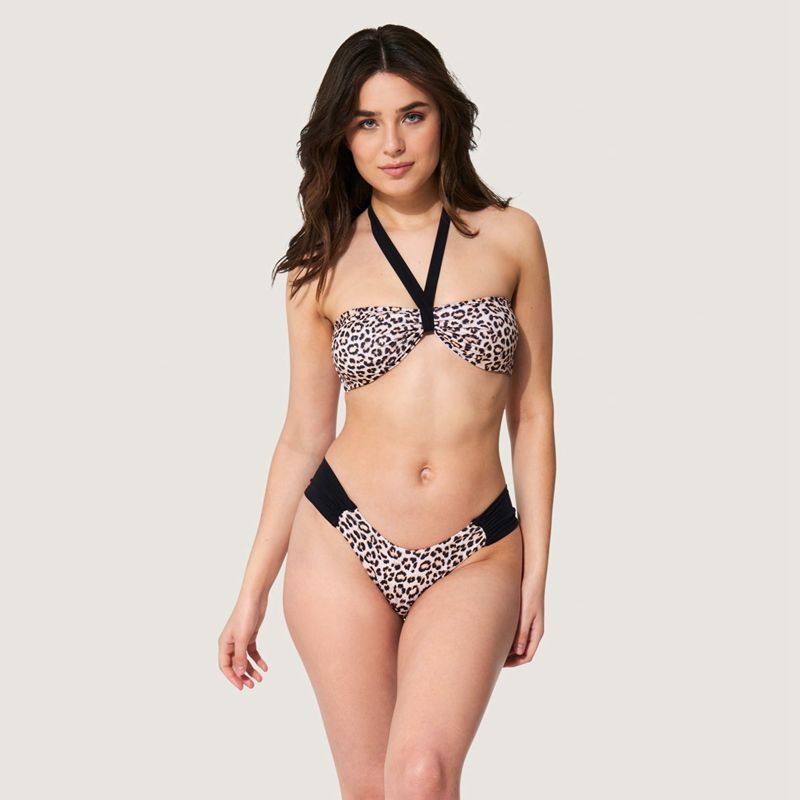 Costumi Da Bagno Playboy Halter Bunny Bikini Donna Leopardate Nere | 96825NFMB