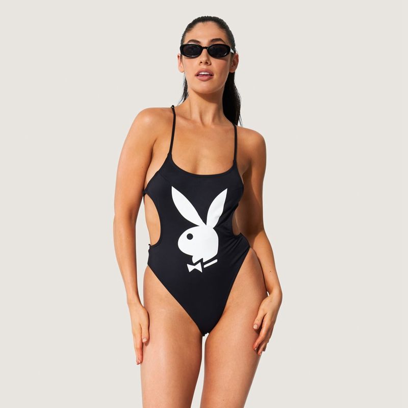 Costumi Da Bagno Playboy Pizzo Up Back Bunny One Piece Donna Nere Bianche | 53920MNOP