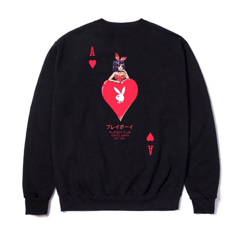 Felpa Con Cappuccio Playboy Ace Of Hearts Crewneck Sweat Uomo Nere | 85479QVKO