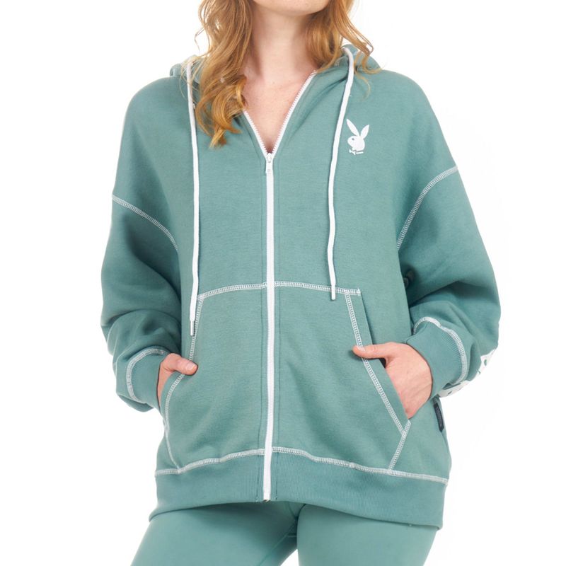 Felpa Con Cappuccio Playboy Active Zip Through Donna Nere | 21046NMYZ