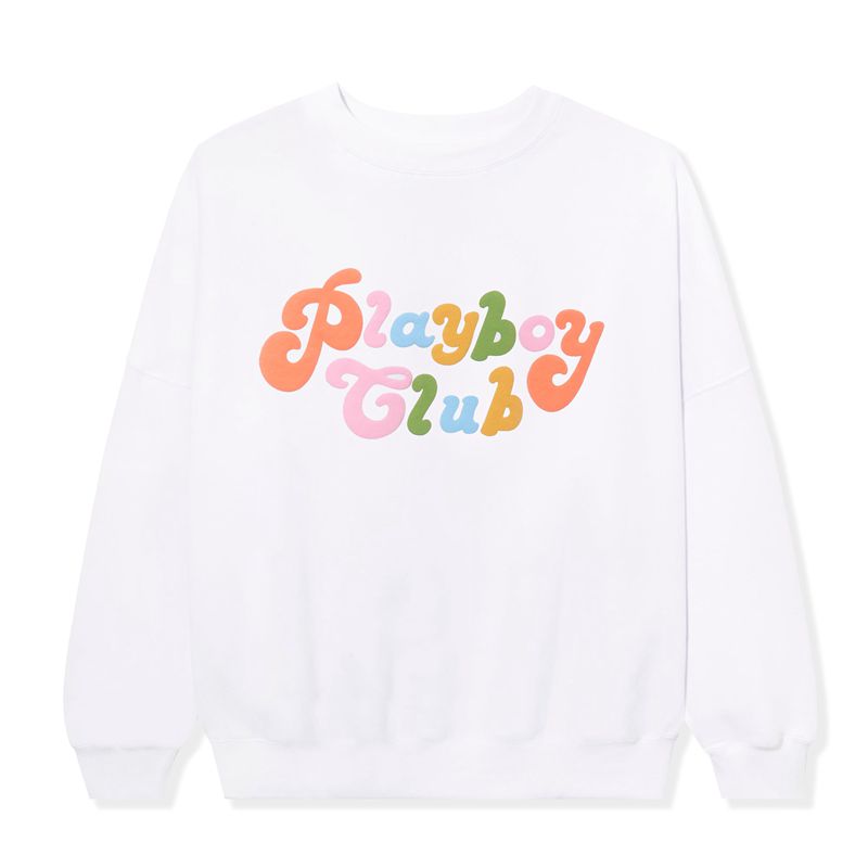 Felpa Con Cappuccio Playboy Club Rainbow Crewneck Donna Bianche | 59481PLUN