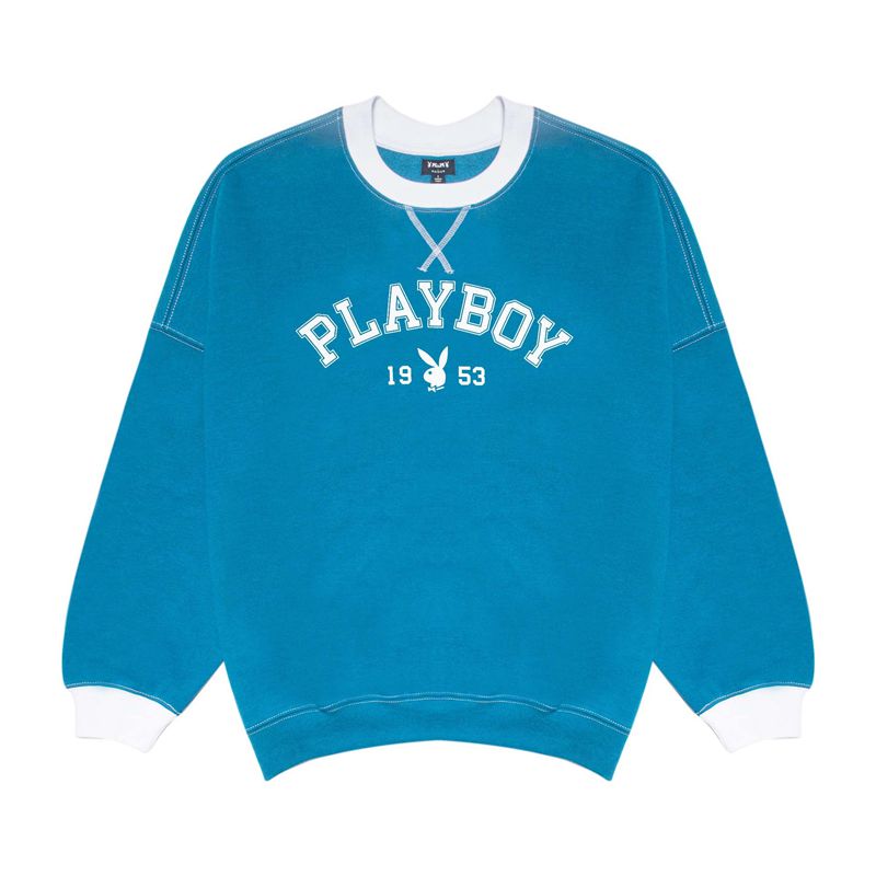 Felpa Con Cappuccio Playboy Contrast 1953 Crewneck Donna Blu | 34580UHWM