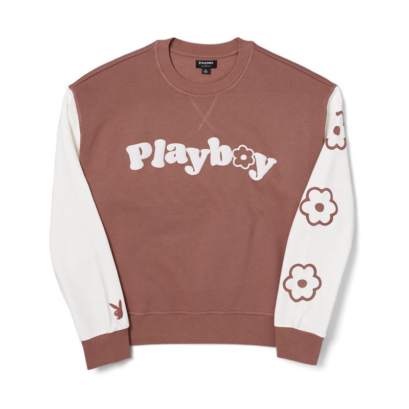 Felpa Con Cappuccio Playboy Contrast Camp Crew Neck Donna Marroni | 63580TFSR