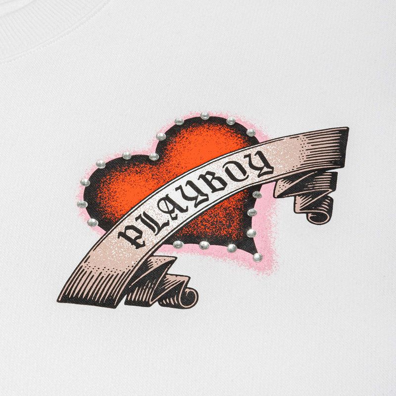 Felpa Con Cappuccio Playboy Heartbreaker Crewneck Donna Bianche | 93706MANW