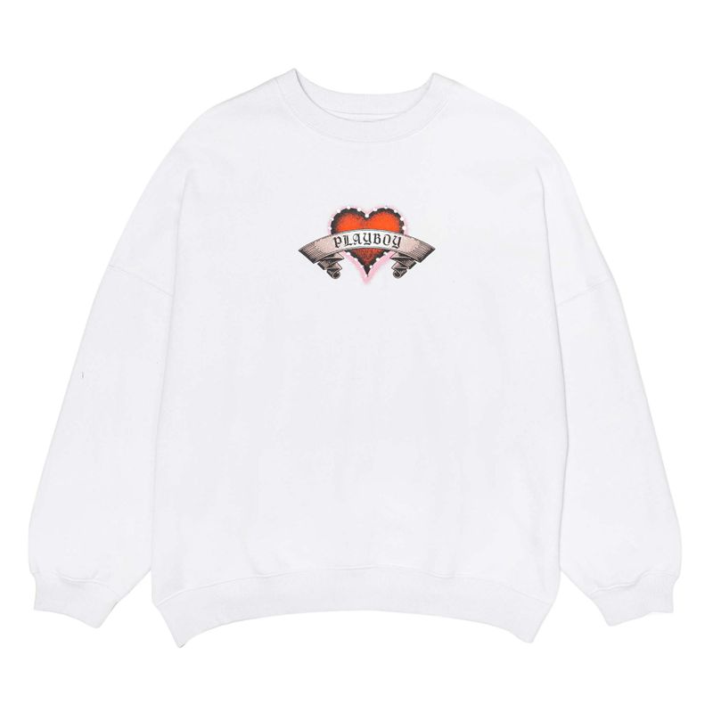 Felpa Con Cappuccio Playboy Heartbreaker Crewneck Donna Bianche | 93706MANW