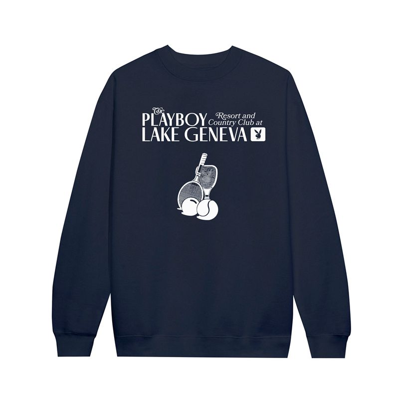 Felpa Con Cappuccio Playboy Lake Geneva Tennis Club Crewneck Sweat Uomo Bianche | 03728IQXG