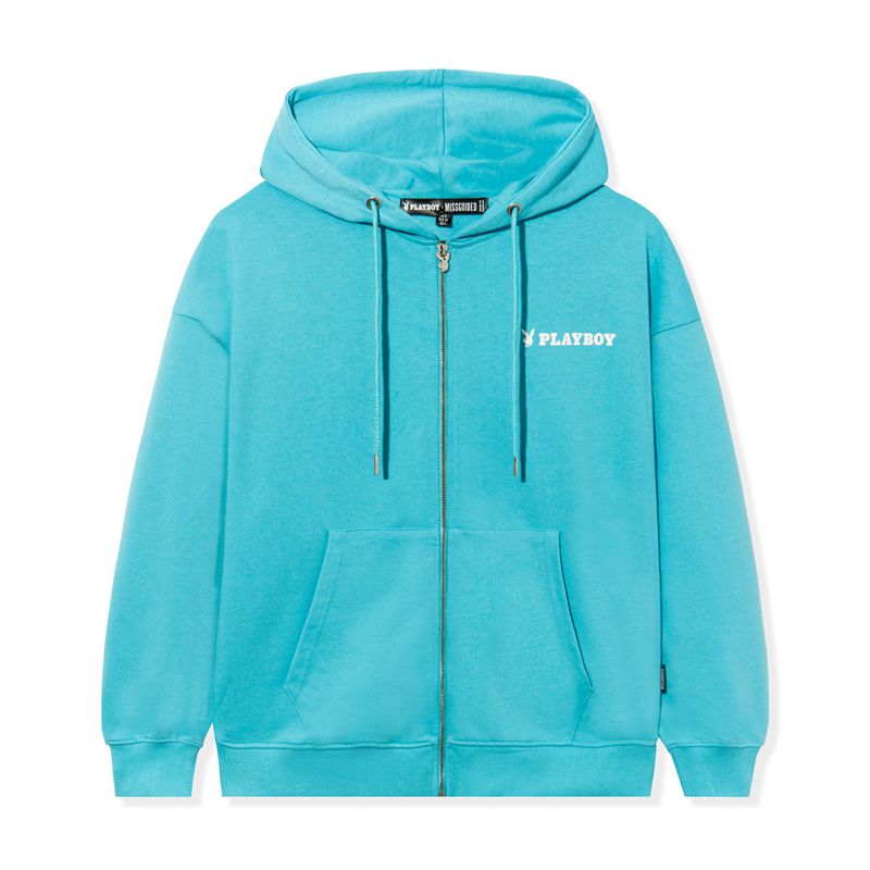 Felpa Con Cappuccio Playboy Logo Oversized Zip-Up Donna Blu | 97205FRGB