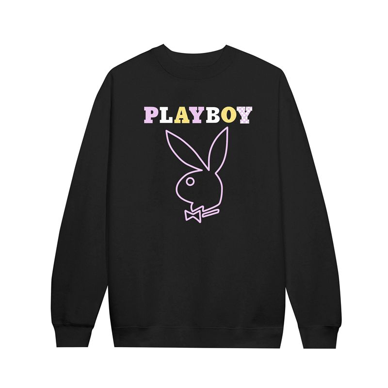 Felpa Con Cappuccio Playboy Press Play Crewneck Sweat Uomo Nere | 67405MDTV