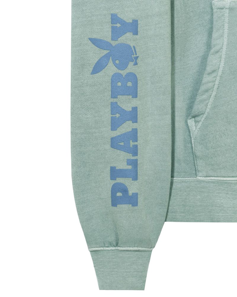 Felpa Con Cappuccio Playboy Sun Washed Plby Uomo Verdi | 31806QTVZ