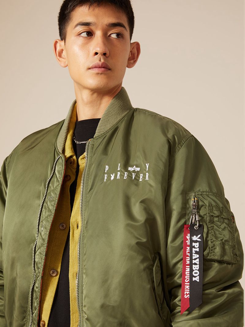 Giacca Playboy X Alpha Industries Reversible Ma-1 Flight Jacket Uomo Verde Oliva | 84706NZDK