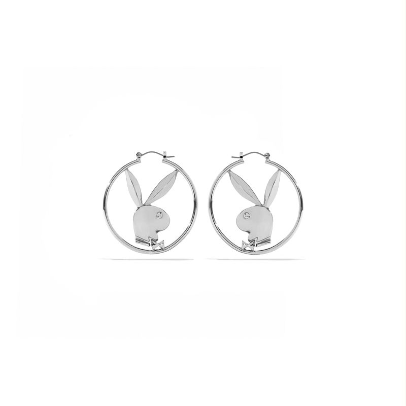 Gioielli Playboy Rabbit Head Hoop Earrings Donna Argento | 71659QGKC