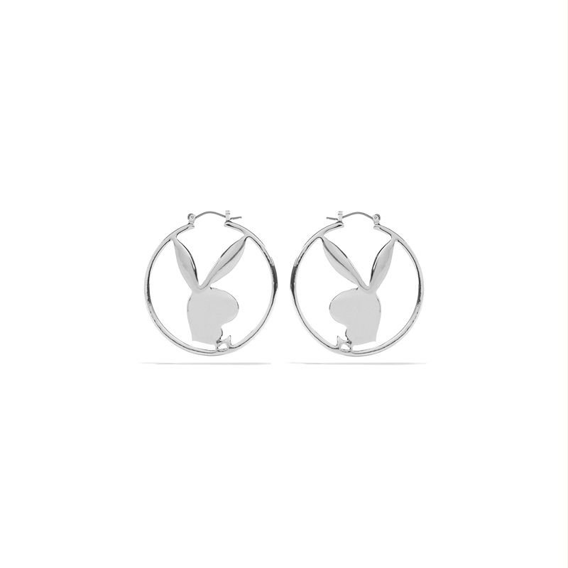 Gioielli Playboy Rabbit Head Hoop Earrings Donna Argento | 71659QGKC