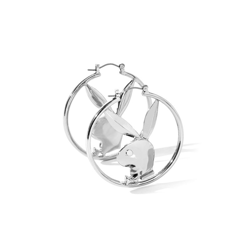 Gioielli Playboy Rabbit Head Hoop Earrings Donna Argento | 71659QGKC