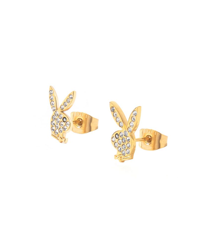 Gioielli Playboy Rabbit Head Pave Stud Earrings Donna Oro | 48093WVUC