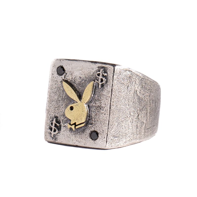 Gioielli Playboy Rabbit Head Ring With Onyx Stones Uomo Metal | 65782SYXK