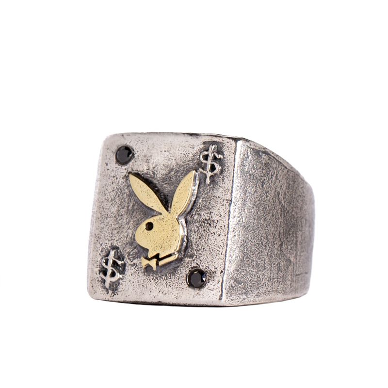 Gioielli Playboy Rabbit Head Ring With Onyx Stones Uomo Metal | 65782SYXK