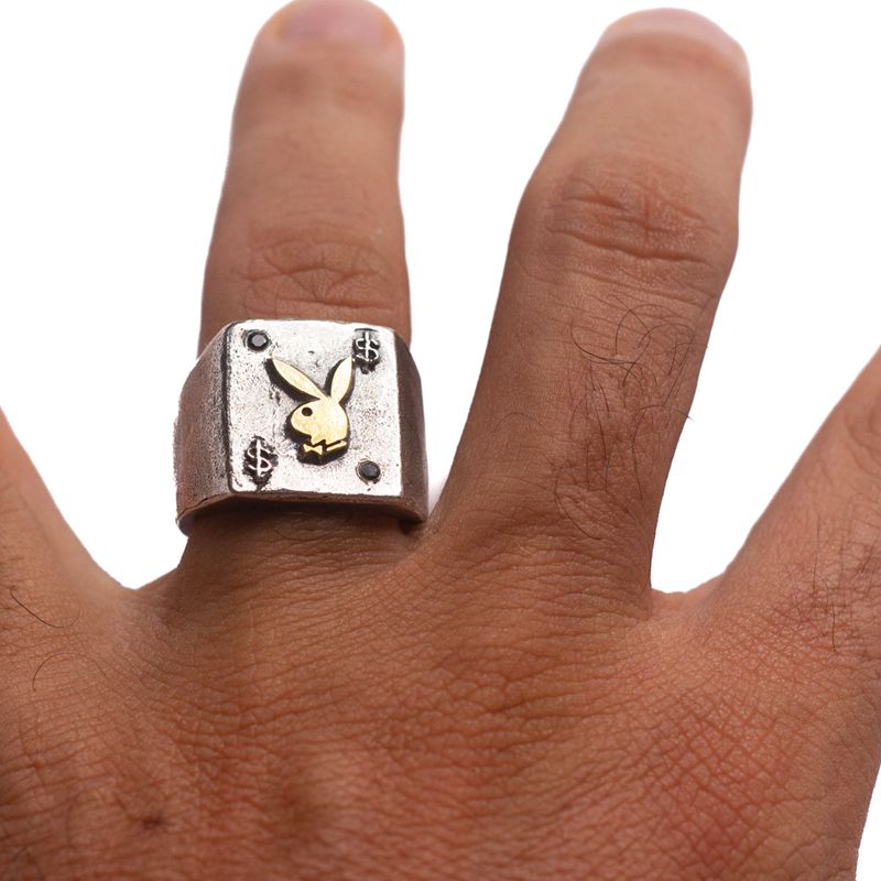 Gioielli Playboy Rabbit Head Ring With Onyx Stones Uomo Metal | 65782SYXK