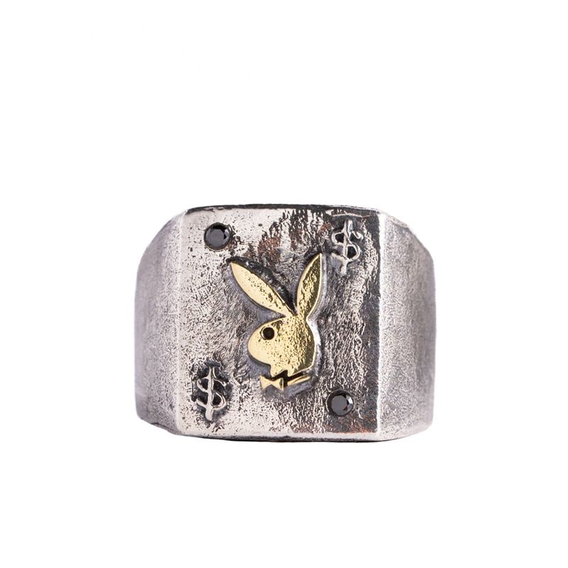 Gioielli Playboy Rabbit Head Ring With Onyx Stones Uomo Metal | 65782SYXK