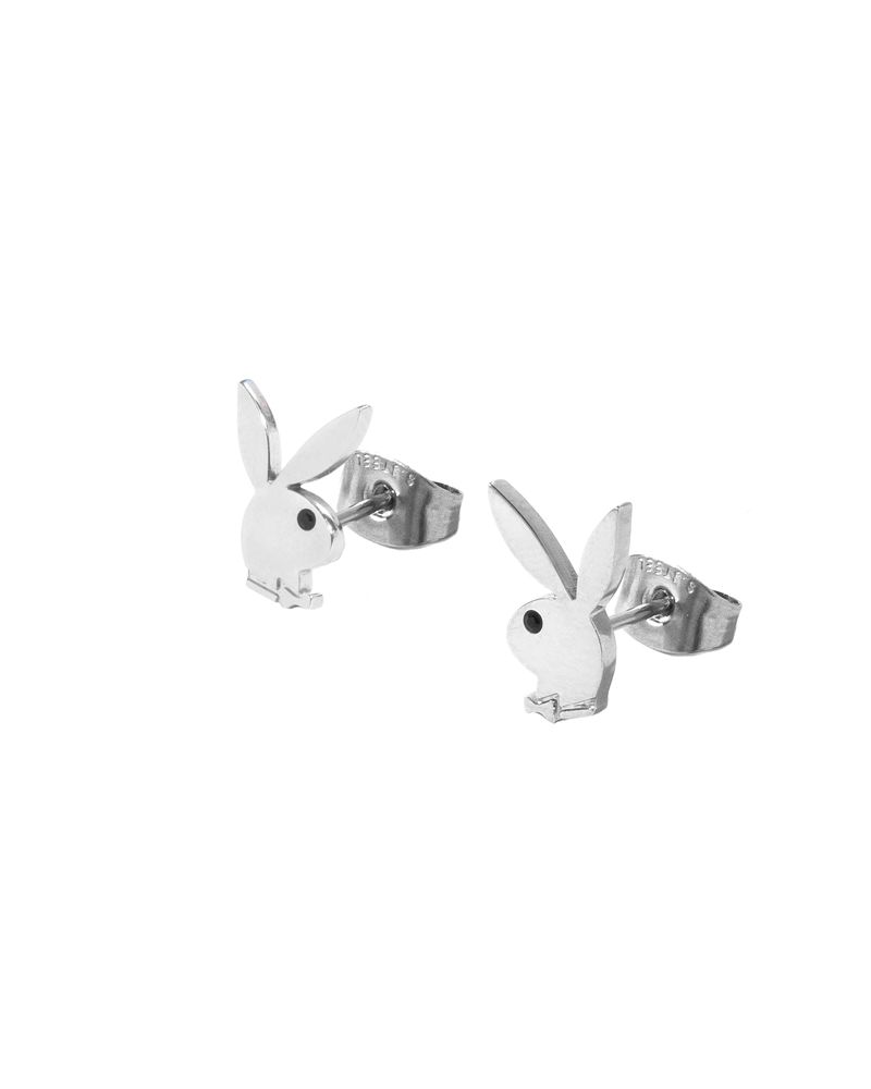 Gioielli Playboy Rabbit Head Stud Earrings Uomo Argento | 21746ELFP