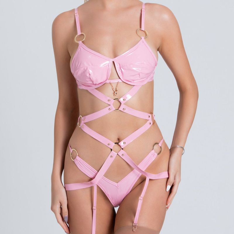 Intimo Playboy Vinyl Garter Teddy Donna Rosa | 89703QTIC