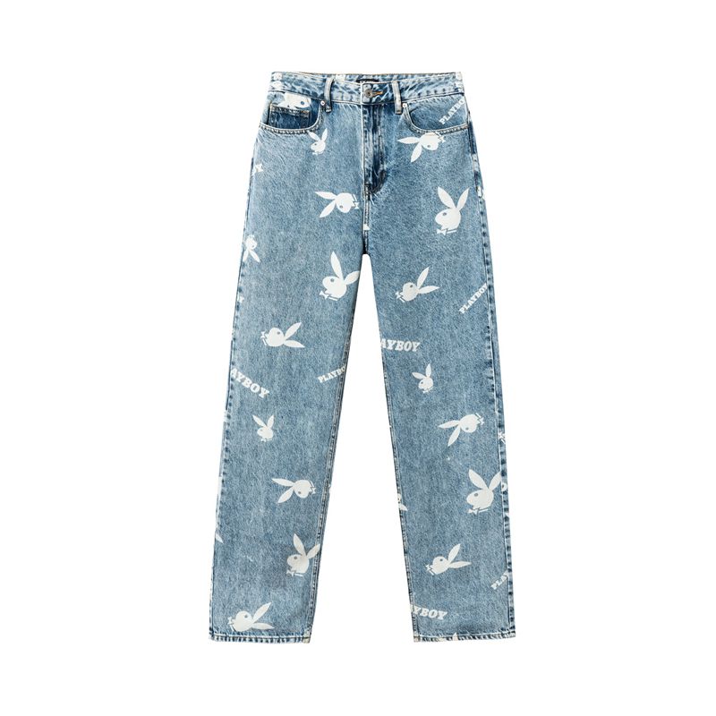 Jeans Playboy All Over Rabbit S Donna Blu | 28074HIMZ