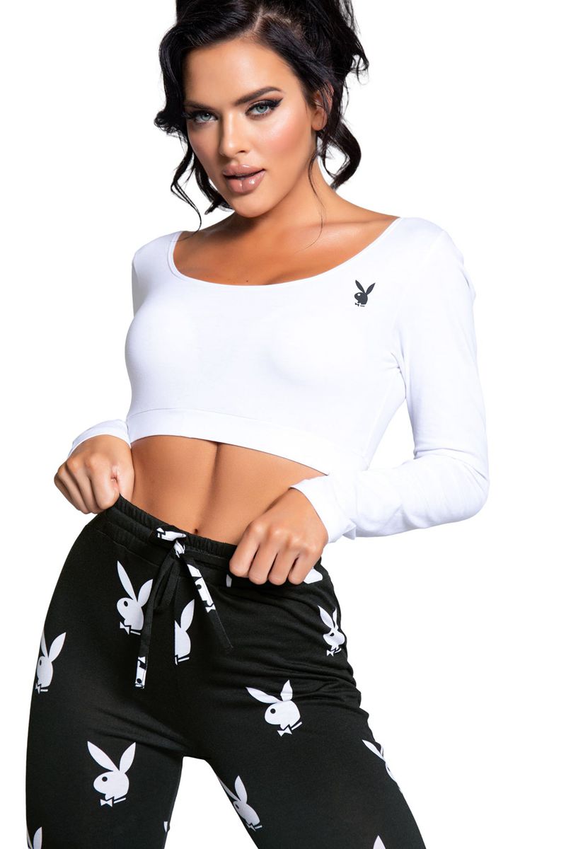 Loungewear Playboy Lounge Set Donna Nere Bianche | 73450SAJQ