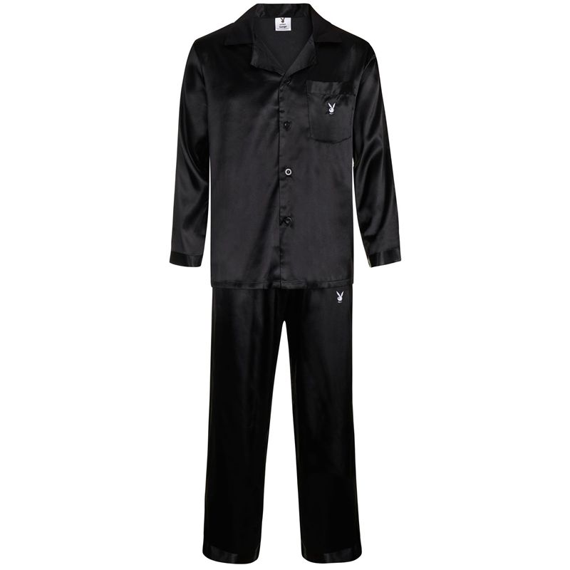 Loungewear Playboy Satin Lounge Pajama Set Donna Nere | 02716XEFT