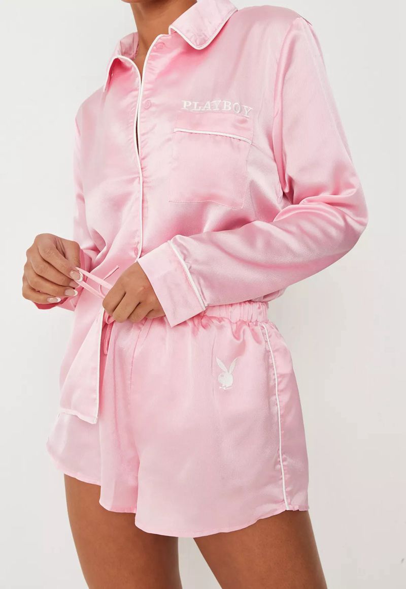 Loungewear Playboy Satin Pajama Set Donna Rosa | 38024BSGP