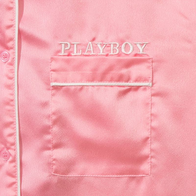 Loungewear Playboy Satin Pajama Set Donna Rosa | 38024BSGP