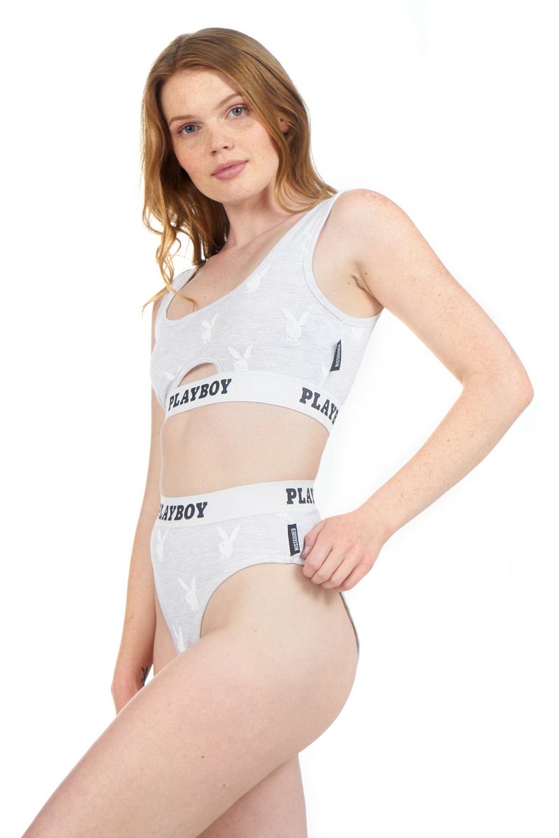 Loungewear Playboy Sportive Repeat Graphic Cut Out Bra Donna Grigie | 93086GPHM