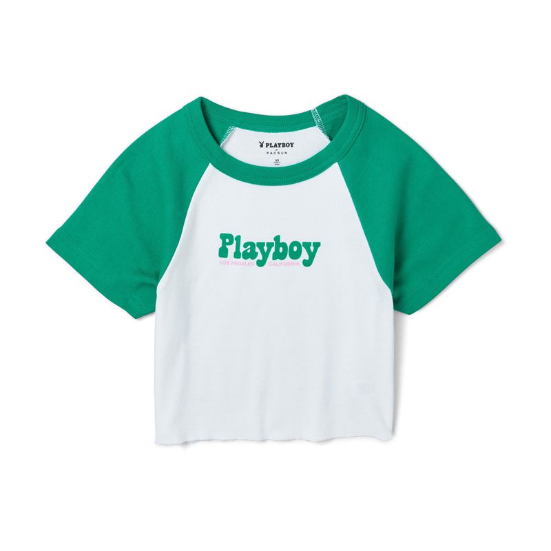 Magliette Playboy Island Raglan Donna Bianche Verdi | 17963PJMB