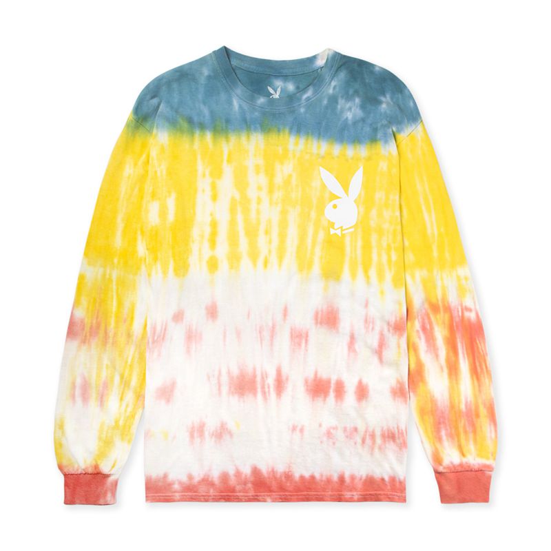 Magliette Playboy Tie-Dye Logo Long Sleeve Donna Blu Gialle Arancioni | 98175ZSWN