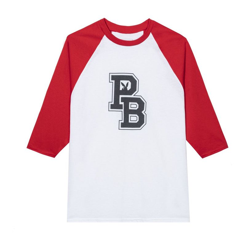 Magliette Playboy Varsity Lettere Raglan Donna Bianche Rosse | 05761CGUI