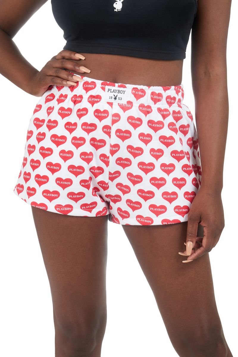 Pantaloncini Playboy Heart Lounge Boxers Donna Rosse Bianche | 06178XAJE