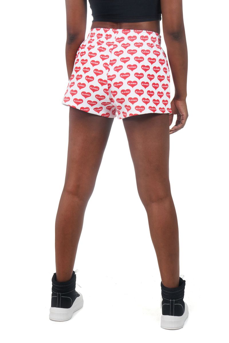 Pantaloncini Playboy Heart Lounge Boxers Donna Rosse Bianche | 06178XAJE