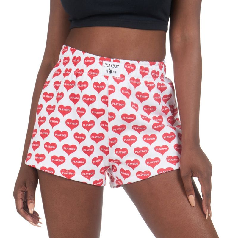 Pantaloncini Playboy Heart Lounge Boxers Donna Rosse Bianche | 06178XAJE