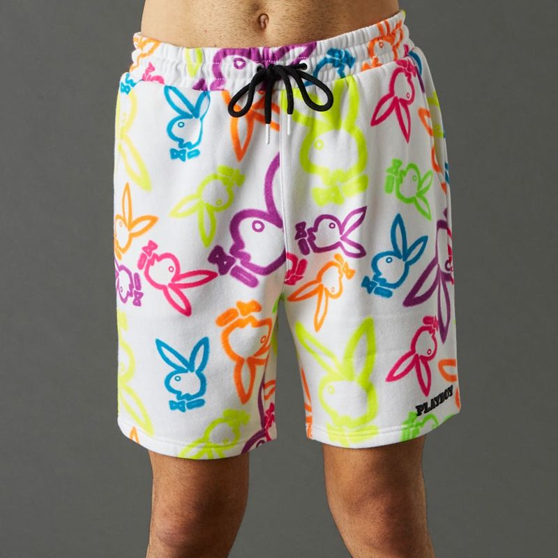 Pantaloncini Playboy Neon Bunny Print Uomo Bianche | 69370HOZJ