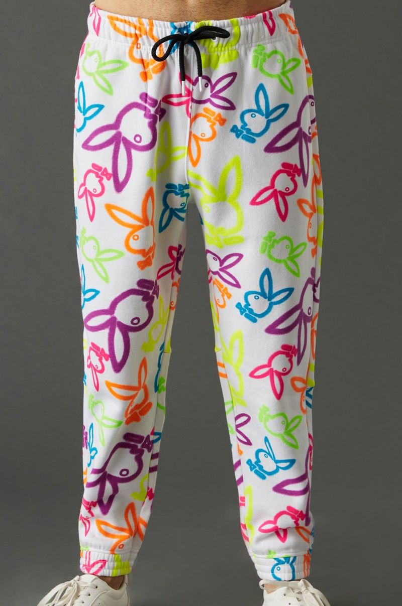 Pantaloni Della Tuta Playboy Neon Bunny Print Jogger Uomo Bianche | 51028LHNT