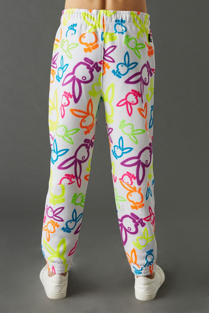 Pantaloni Della Tuta Playboy Neon Bunny Print Jogger Uomo Bianche | 51028LHNT