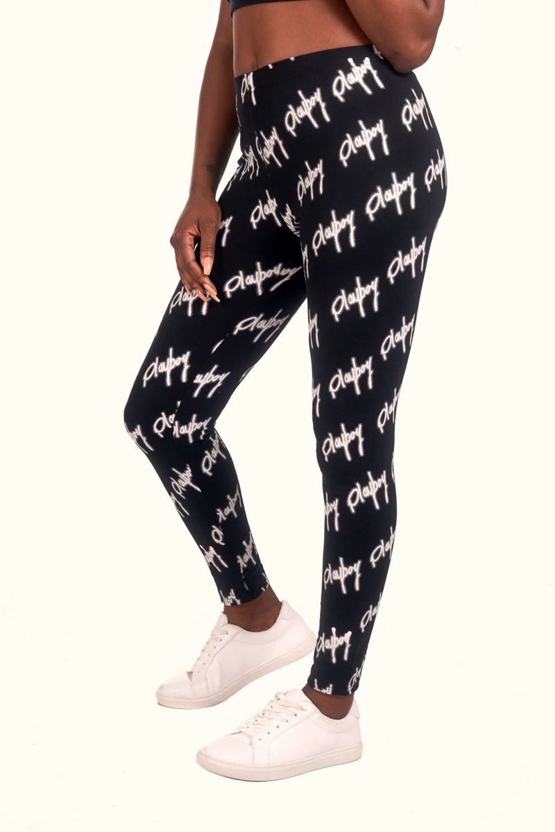 Pantaloni Playboy Graffiti Script Legging Donna Nere Bianche | 20685FBOR