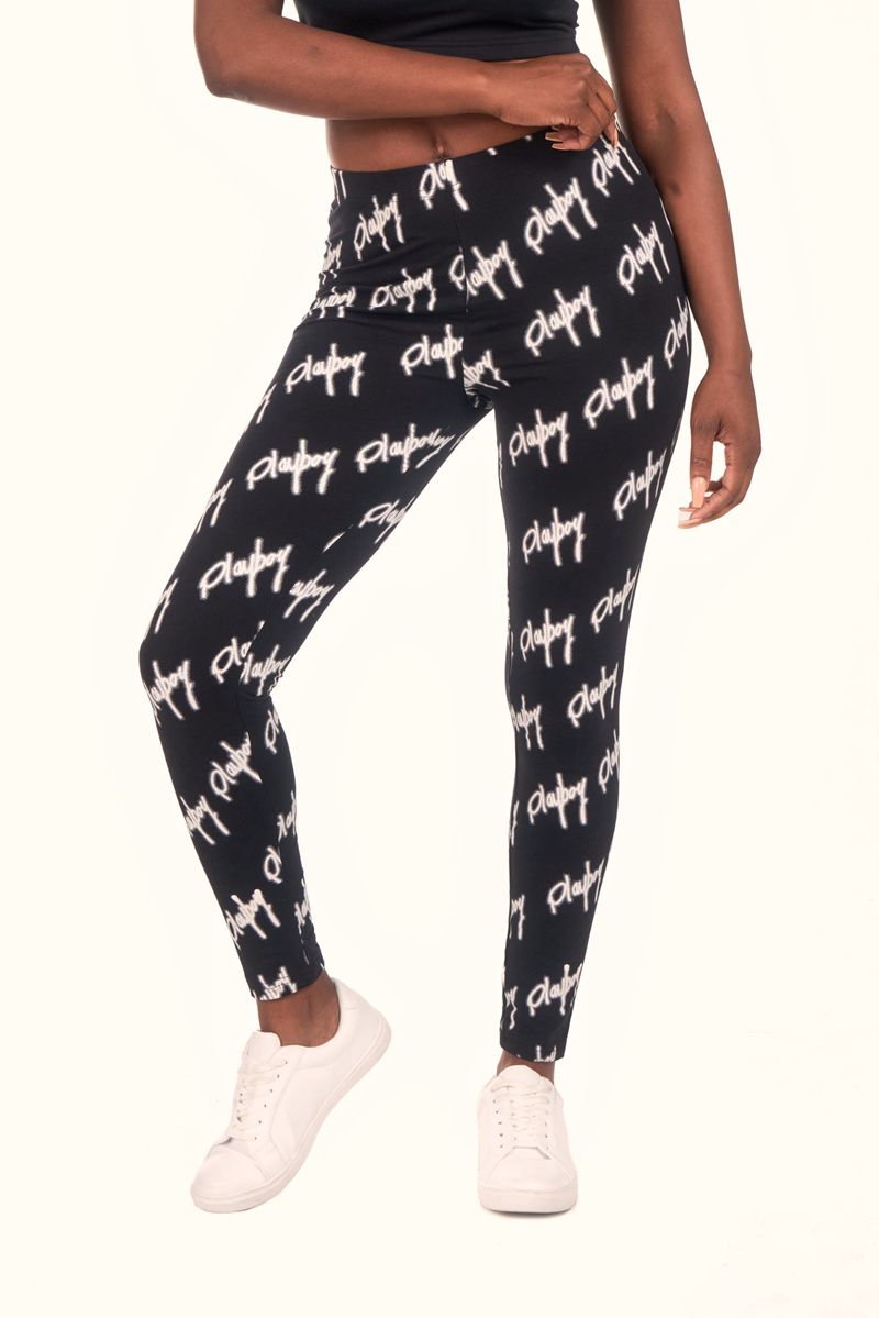 Pantaloni Playboy Graffiti Script Legging Donna Nere Bianche | 20685FBOR