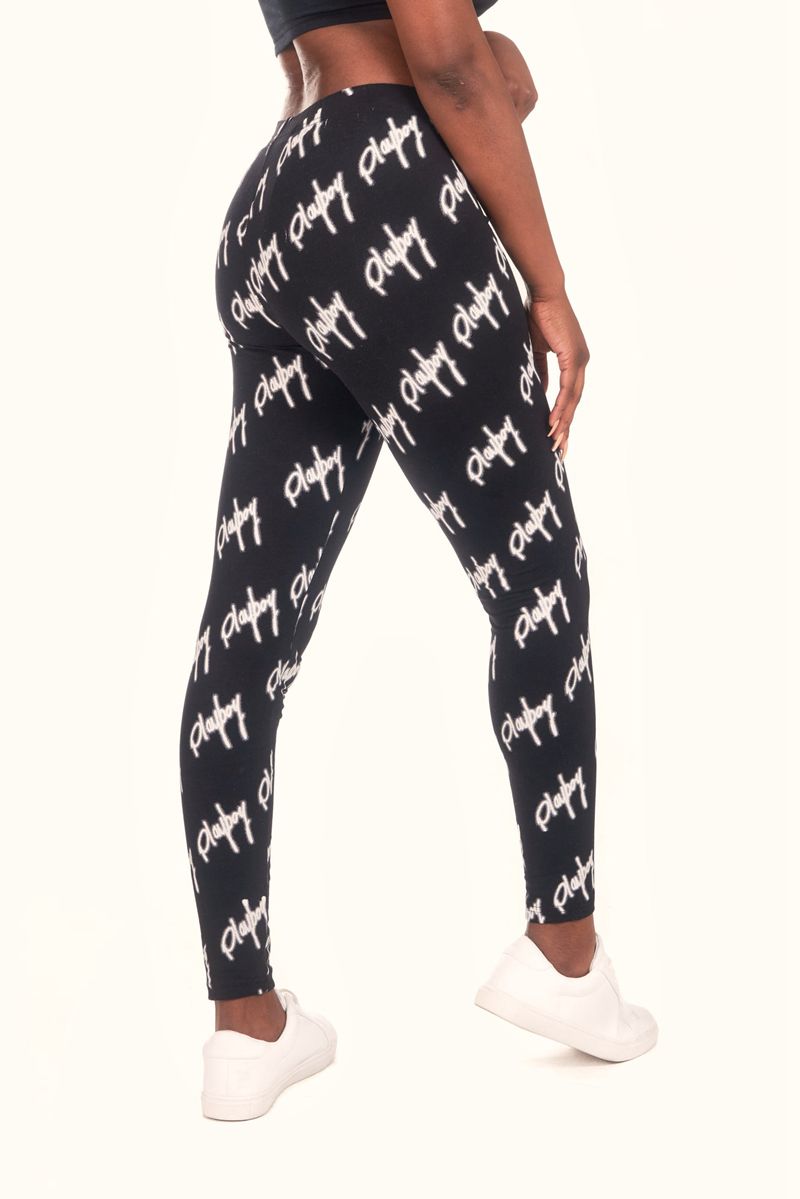 Pantaloni Playboy Graffiti Script Legging Donna Nere Bianche | 20685FBOR