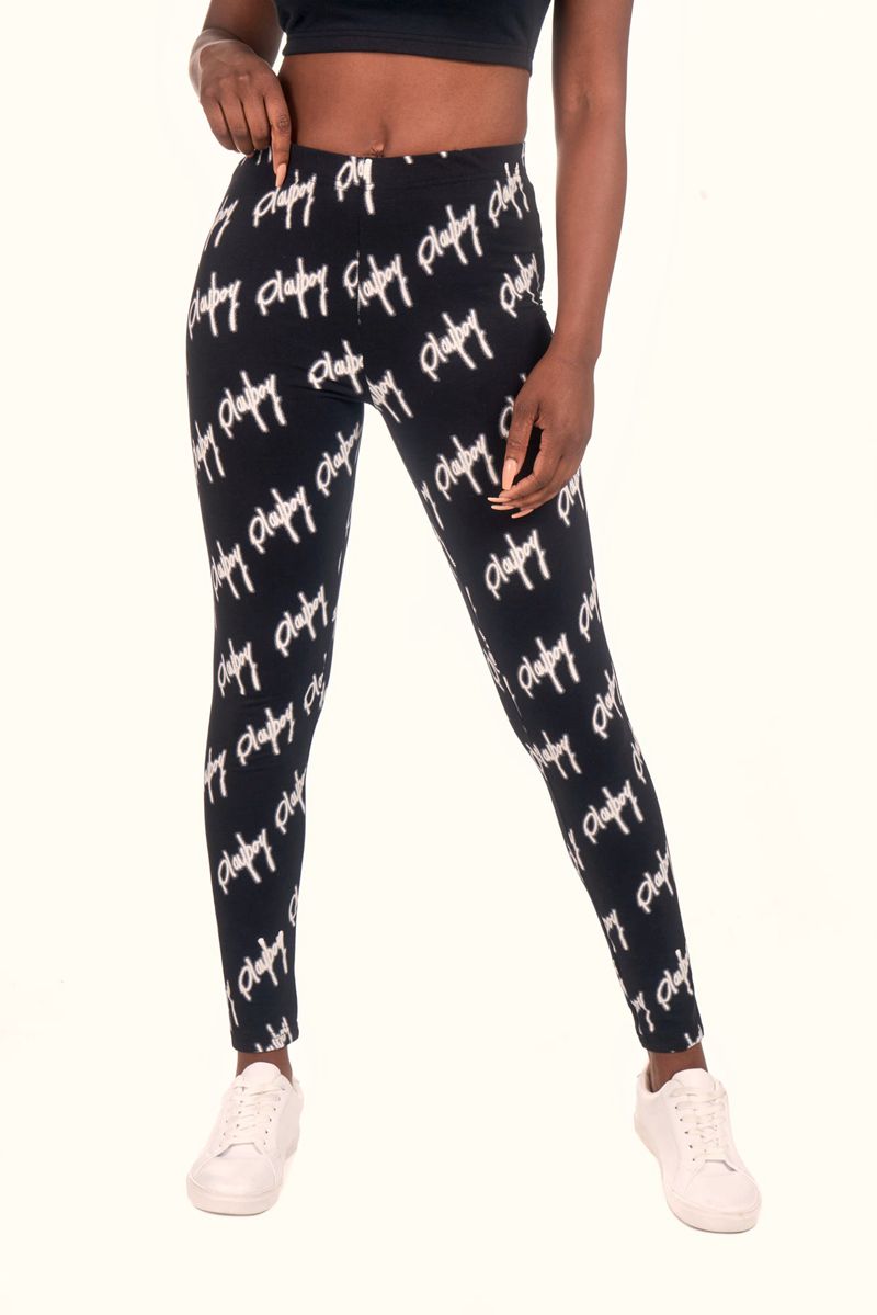 Pantaloni Playboy Graffiti Script Legging Donna Nere Bianche | 20685FBOR