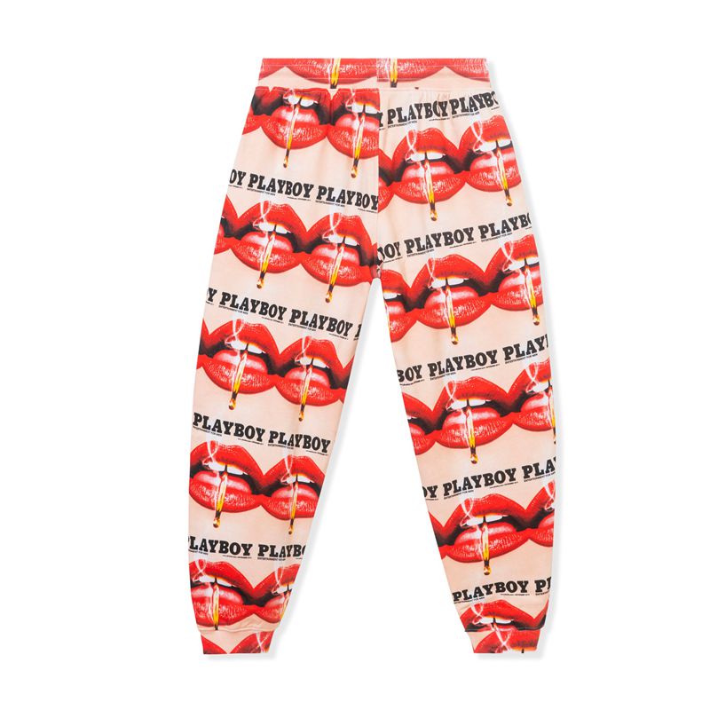 Pantaloni Playboy Lips Print Oversized Jogger Donna Rosse Arancioni | 20186YUOL