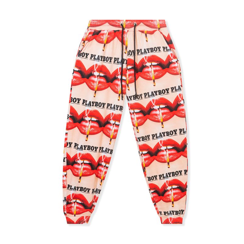 Pantaloni Playboy Lips Print Oversized Jogger Donna Rosse Arancioni | 20186YUOL