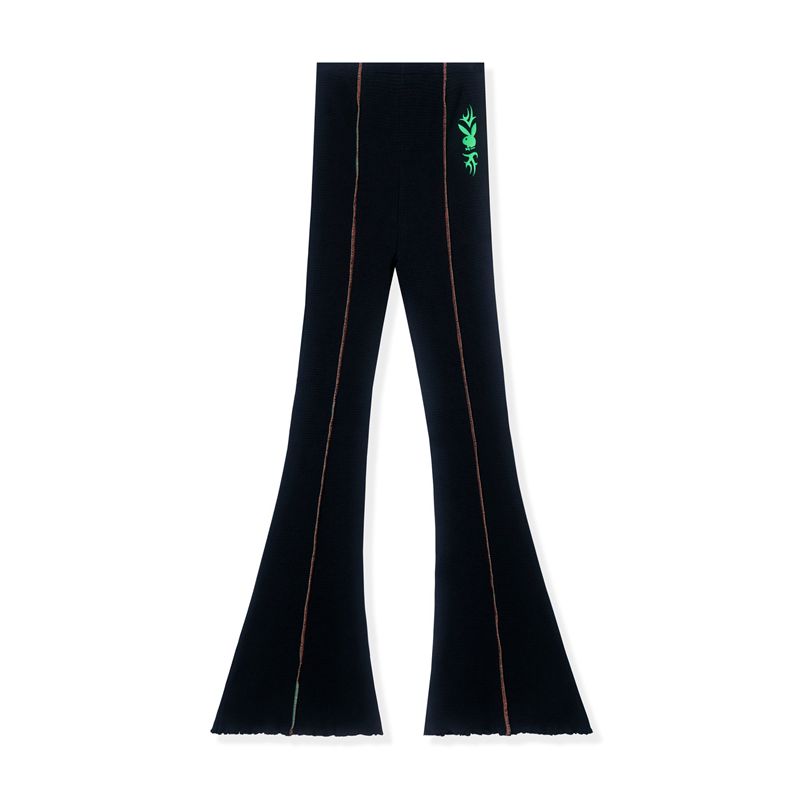 Pantaloni Playboy Ribbed Flare S Donna Grigie Scuro Nere | 31547EYQU