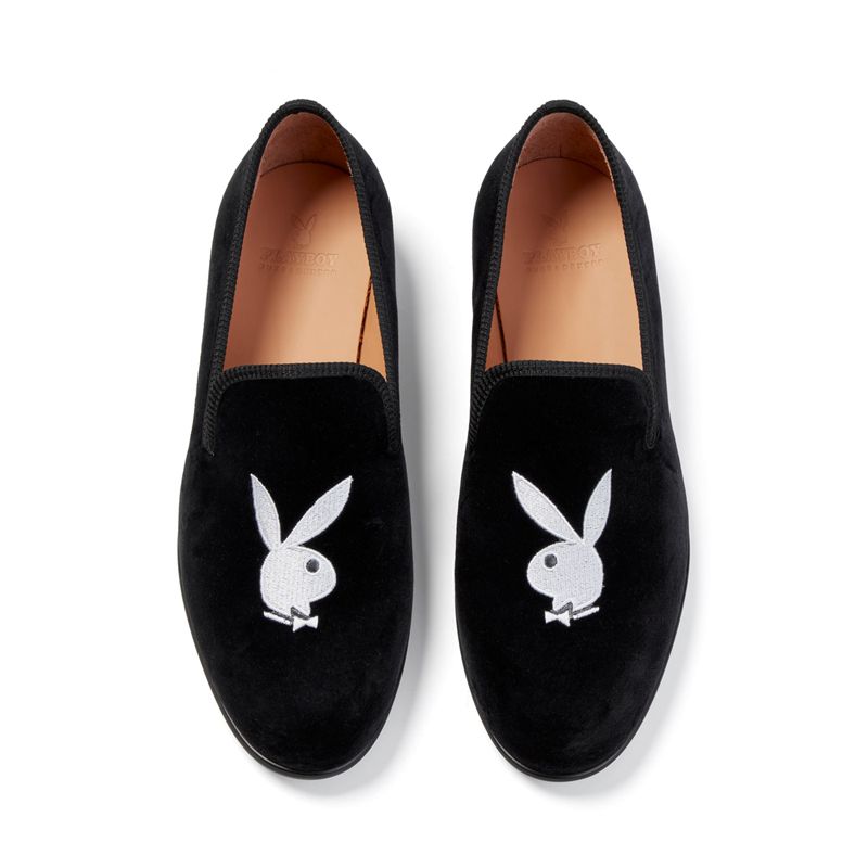 Scarpe Playboy Duke + Dexter Velvet Bunny Loafers Uomo Nere Bianche | 43279YPJL