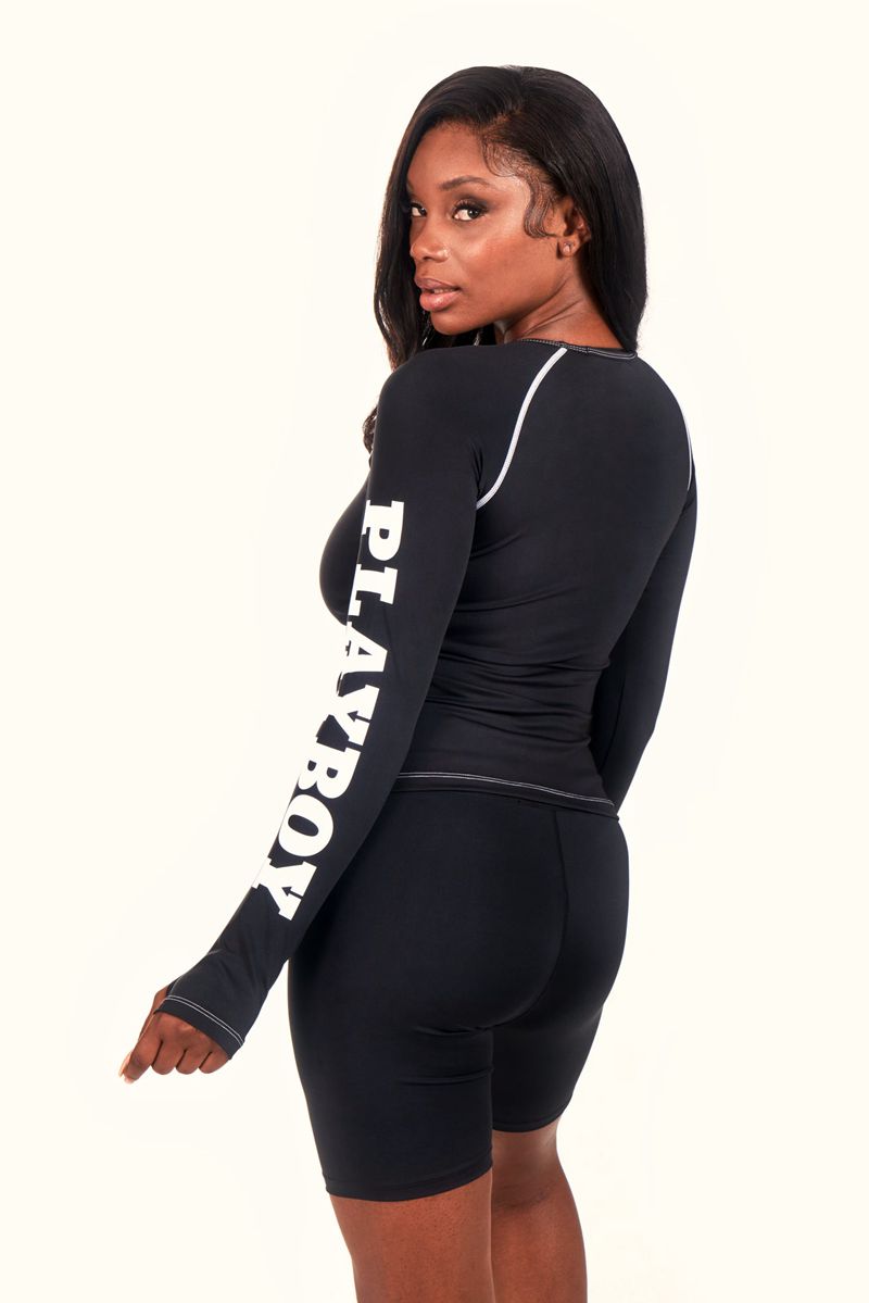 Tank Playboy Active Branded Long Sleeve Donna Nere | 65180RLPK